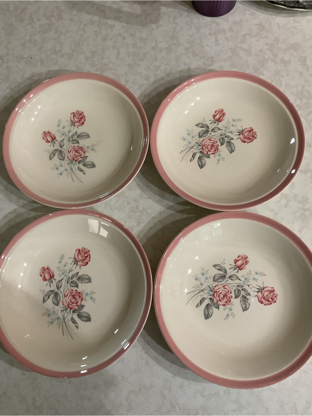 Vintage Floral Serving Bowl with Pink Rim. Set of 4 - Picture 3 of 9